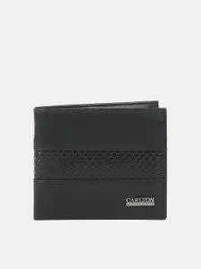 Carlton London Men Black Textured Leather Two Fold Wallet