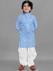 FASHION DREAM Boys Blue Floral Printed Kurta with Dhoti Pants