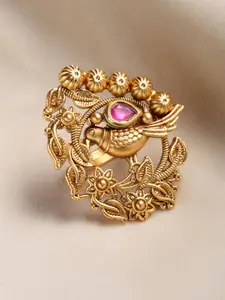 PANASH Gold-Plated Pink Stone-Studded Finger Ring