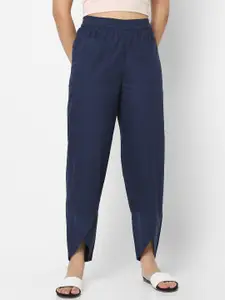 Mystere Paris Women Navy Blue Solid Cotton Lounge Pants