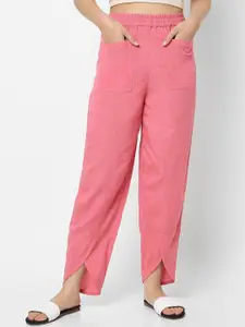 Mystere Paris Women Pink Solid Cotton Lounge Pants