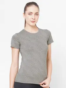 LAASA  SPORTS LAASA SPORTS Women Grey Melange Slim Fit Sports T-shirt