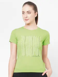 LAASA  SPORTS LAASA SPORTS Women Lime Green Typography Printed Pure Cotton T-shirt