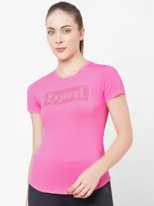 LAASA  SPORTS LAASA SPORTS Women Pink Typography Printed Slim Fit T-shirt