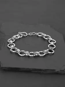 Tistabene Men Silver-Toned & White Silver-Plated Link Bracelet