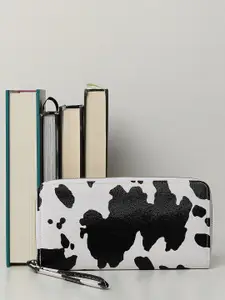 HAUTE SAUCE by  Campus Sutra HAUTE SAUCE by Campus Sutra Women White & Black Abstract Printed PU Zip Around Wallet