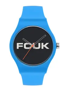 FCUK Men Black Printed Dial & Blue Straps Analogue Watch