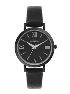 French Connection Women Black Dial & Black Leather Straps Analogue Watch FCN00037G