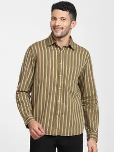 SELECTED Men Green Striped Casual Shirt