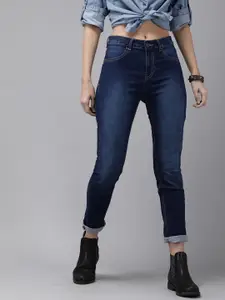 Roadster Women Navy Blue Super Skinny Fit Mid-Rise Clean Look Stretchable Cropped Jeans