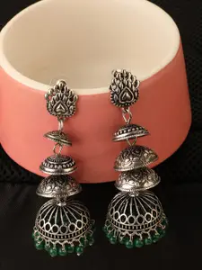 Bhana Fashion Women Silver-Toned Contemporary Jhumkas Earrings