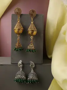 Bhana Fashion Women Gold-Toned & Silver-Toned Contemporary Jhumkas Earrings