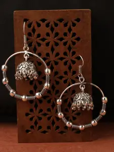 Bhana Fashion  Women Silver-Plated Oxidised Silver Contemporary Jhumkas Earrings