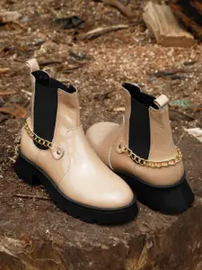 El Paso Women Beige Solid Regular Comfort-Fit Boots