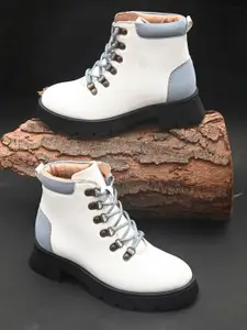 El Paso Women White & Grey Patterned Regular Boots