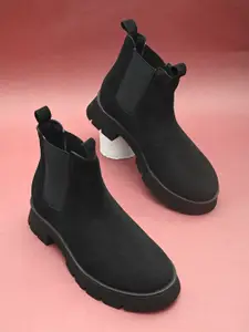 El Paso Women Black Solid Chelsea Boots