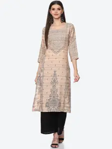 Biba Women Beige Ethnic Motifs Printed Kurta