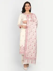 HK colours of fashion Off White & Pink Unstitched Dress Material