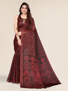 Winza Designer Brown & Red Floral Zari Kota Saree