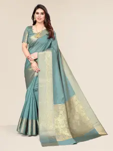 Winza Designer Blue & Gold-Toned Zari Silk Blend Banarasi Saree