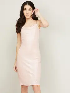 CODE by Lifestyle Pink Cowl Neck Shoulder Strap Sheath Dress