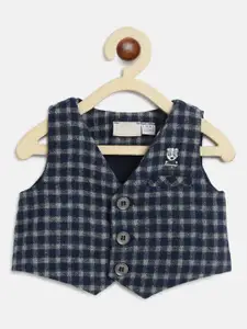 Chicco Boys Navy Blue Grey Checked Crop Tailored Jacket