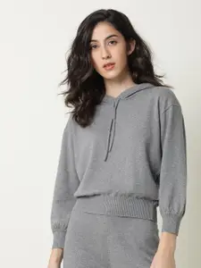 RAREISM Women Grey Hooded Pullover