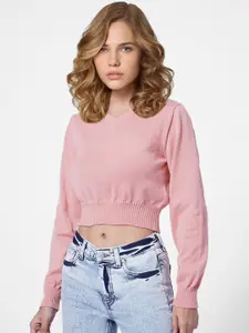 ONLY Women Pink Crop Pullover Sweater