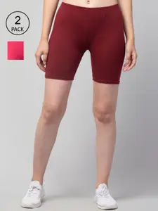 Apraa & Parma Women Pack Of 2 Maroon Slim Fit Cycling Sports Shorts