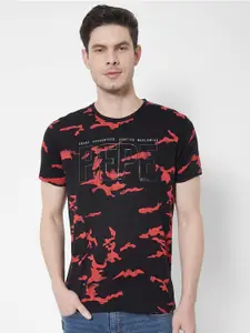 Pepe Jeans Men Black & Red Allover Printed T-shirt