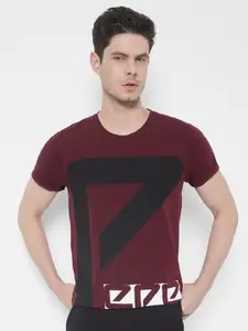 Pepe Jeans Men Burgundy Typography Printed T-shirt