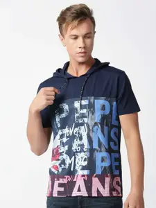 Pepe Jeans Men Blue & White Printed T-shirt