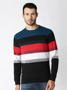 Pepe Jeans Men Red Striped Cotton Full Sleeves T-shirt