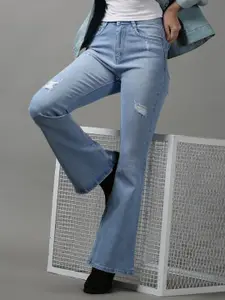 SHOWOFF Women Blue Bootcut Mildly Distressed Light Fade Stretchable Jeans