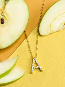 Tistabene Gold-Plated White AD-Studded & A-Charm Pendant