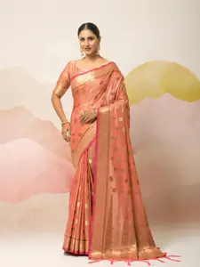 elora Pink & Gold-Toned Floral Zari  Saree