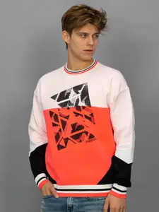 FREESOUL Men Off-White and Coral Printed Sweatshirt