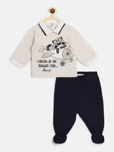 Chicco Boys Brown & White Cotton Printed T-shirt with Leggings Set