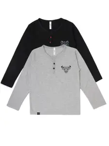 earth conscious Boys Pack of 2 Grey & Black Henley Neck T-shirts