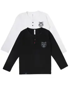 earth conscious Boys Pack of 2 White & Black Henley Neck T-shirts