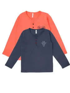 earth conscious Boys Pack of 2 Coral & Blue 2 Henley Neck T-shirts