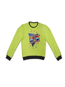 TINY HUG Boys Fluorescent Green Printed Sweatshirt