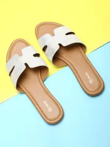 max Women Silver-Toned Open Toe Flats