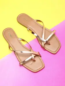 max Women Gold-Toned Open Toe Flats