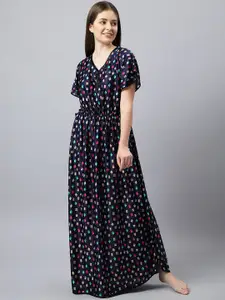 Bailey sells Women Navy Blue Printed Maxi Nightdress