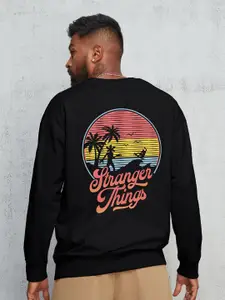 The Souled Store Men Black Stranger Things Printed Pure Cotton Oversized Sweatshirt