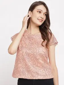 Latin Quarters Women Peach-Coloured Embellished Extended Sleeves Top