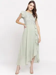 Latin Quarters Women Green Lace Embroidered Maxi Dress