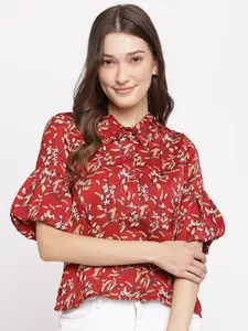 Latin Quarters Women Red & Beige Floral Print Shirt Style Top