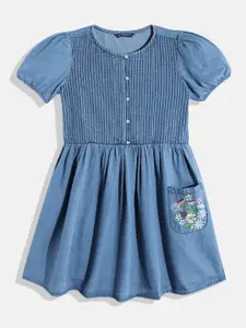 Allen Solly Junior Girls Pure Cotton Pleated Detail Fit & Flare Dress